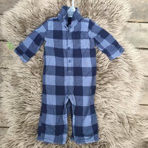 babyGAP blue plaid lined romper - size 12-18M